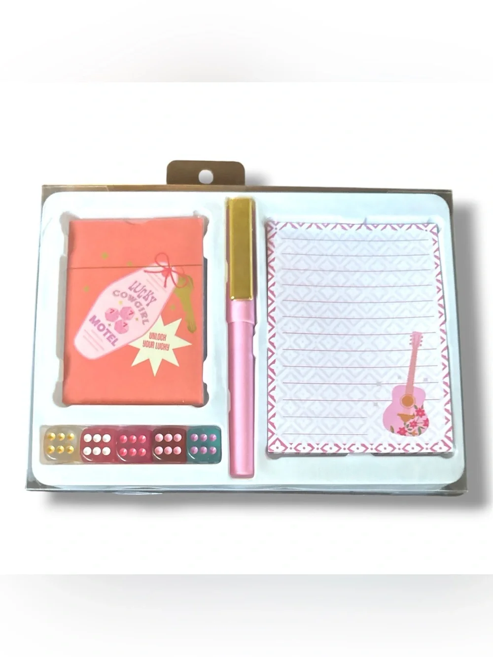Western Lucky Cowgirl Keychain and Set with playing cards, dice, pen, pad.